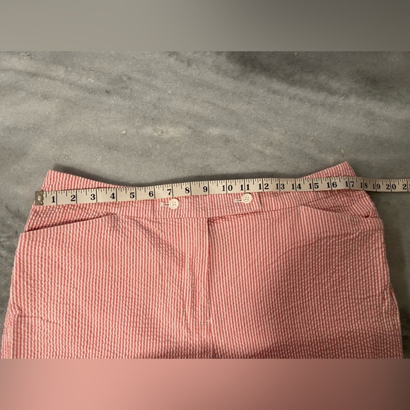 Jones Studio Size 14 Pink White Stripe Seersucker Cotton Stretch Cropped Pants - Picture 10 of 11